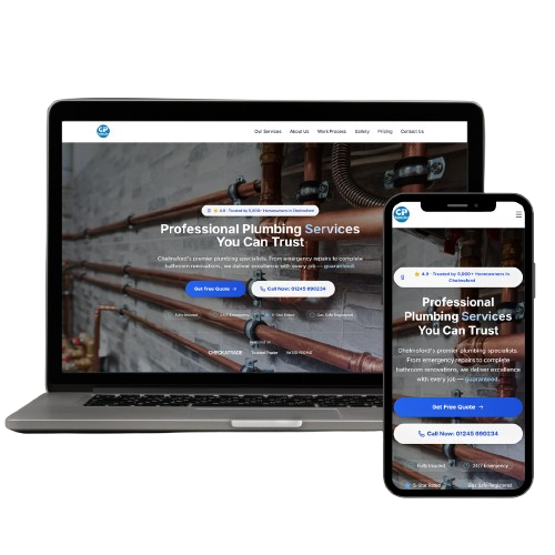 Plumbing website dashboard showing 27 enquiries